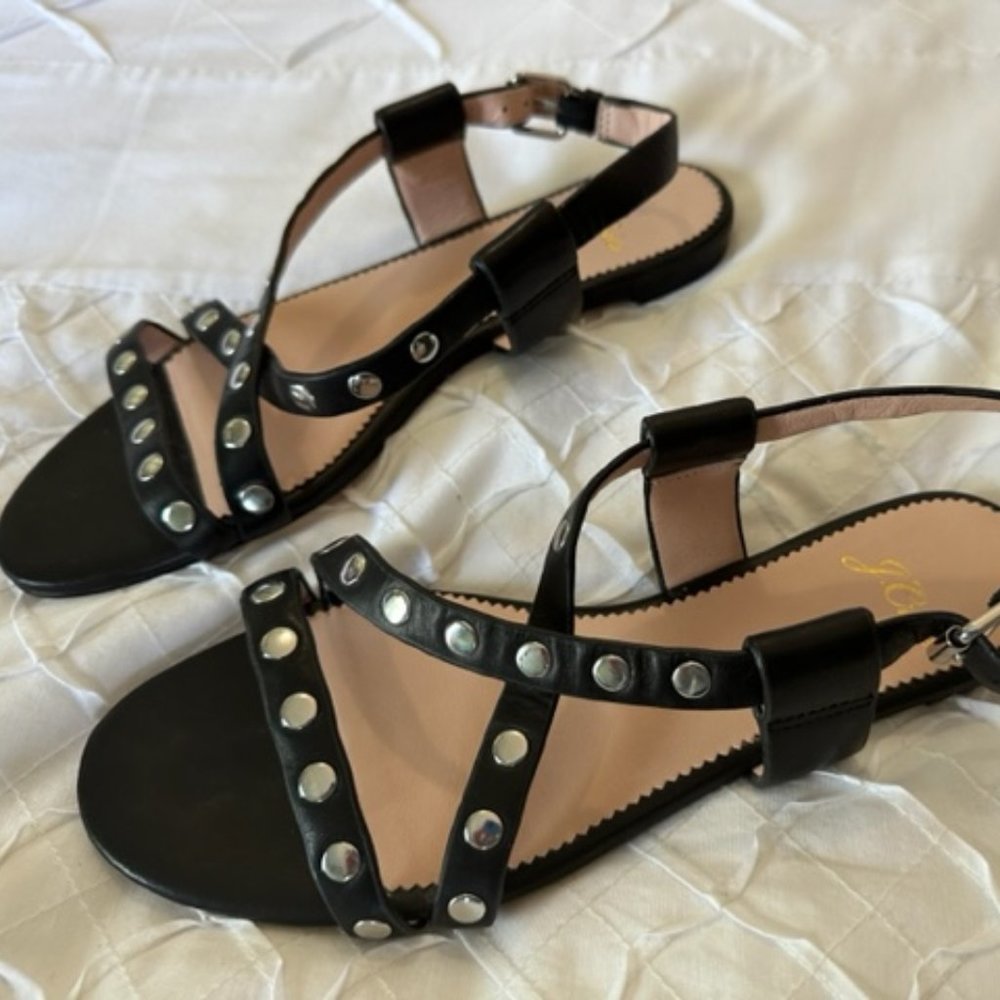 J. Crew black strappy flats with grommet detail, size 7.5, like new - Picture 2 of 3
